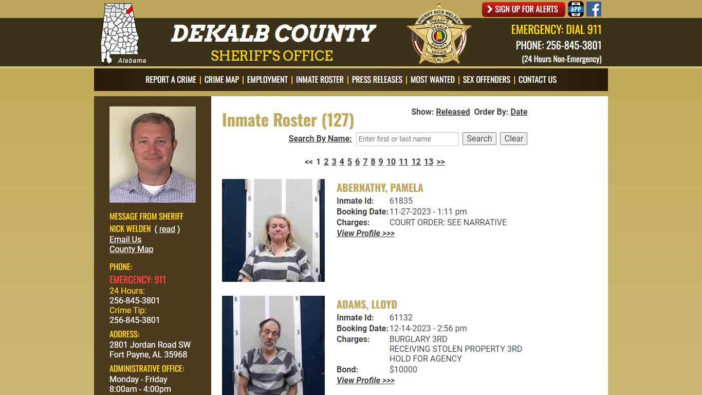 Current Inmates - DeKalb County Sheriff's Office - Fort Payne, Alabama
